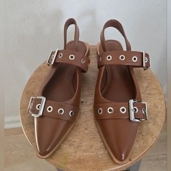 Quince Italian Leather Bold Buckle Slingback Flat Size 8 - Picture 12 of 12